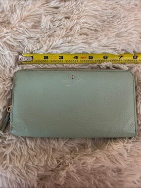 kate spade mint green zip-around pebbled leather wallet